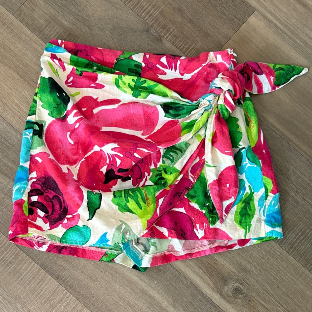 Zara High Waist Floral Shorts - Pink and Green